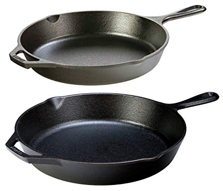 Lodge Seasoned Cast Iron 2 Skillet Bundle. 12”   10.25” Set of 2 Cast Iron Frying Pans