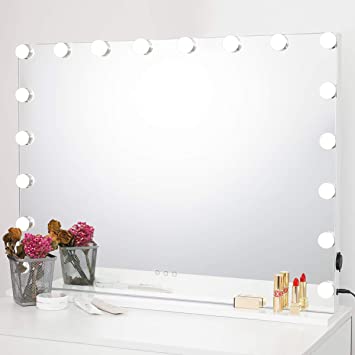 SHOWTIMEZ Vanity Mirror with Lights Hollywood Style Wall-Mounted or Tabletop Makeup Mirror with Touch Screen Dimmer, USB Port and 18 LED Blubs, W31.5 x H23.6