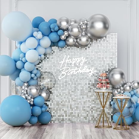 Shimmer Wall Backdrop Panels 24Pcs Square Silver Sequin Shimmer Backdrop Decor for Wedding, Anniversary, Birthday Party Decoration.
