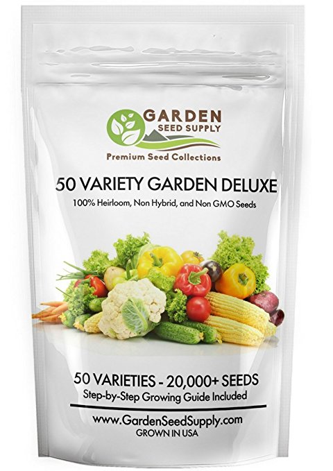 20,800  Non GMO Heirloom Vegetable Garden Seeds 50 Varieties Organic & Fruit Included - Easy to Grow Gardening  FREE Grow Guide - USA Family Farm Certified Seed Company- Portion of Purchase to Charity