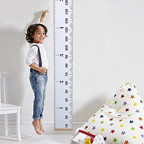 Baby Height Growth Chart Wall Hanging Ruler Height Measurement Chart with Wood Frame, Brief Style Kids Toddlers Room Wall Decoration, 77.5''x7.9''