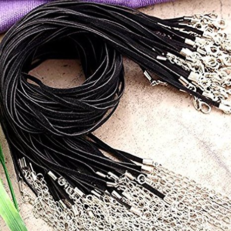 TOOGOO(R) 50 Black Flat Velvet Necklace Cords 3mm   Lobster Clasp HOT