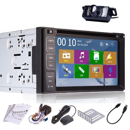 Pupug 6.2-Inch Touch Screen Universal Double Din In Dash GPS Car DVD Player with HD Rear Camera