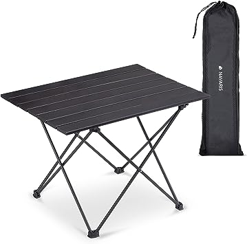 Navaris Portable Folding Camping Table - Ultra Lightweight Outdoor Table 21.9" x 15.9" - Small Aluminum Fold Up Picnic Table Weighing 2.8 lbs - Black