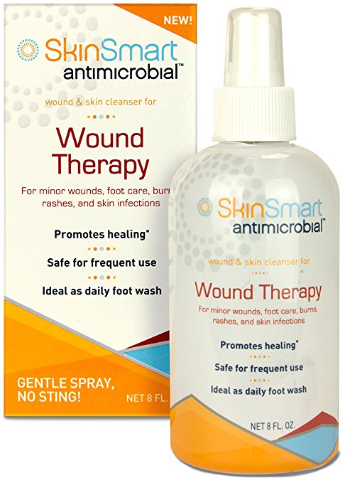 New! SkinSmart Antimicrobial Wound Therapy, 8 oz. Clear, No Sting Spray. For CHRONIC WOUNDS, ACNE, FOOT CARE, INFECTIONS, RASHES, HIVES, DIABETIC WOUNDS & ULCERS, SHINGLES.