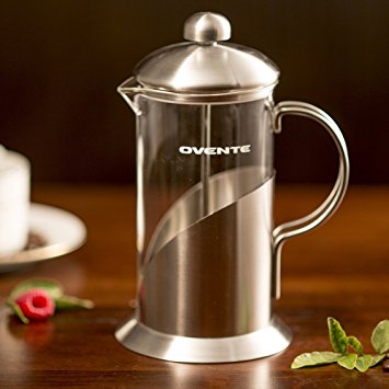 Ovente FSL34S 34oz Stainless Steel French Press Coffee Maker, Great for Brewing Coffee and Tea, 8 cup, Nickel Brushed, Leaf