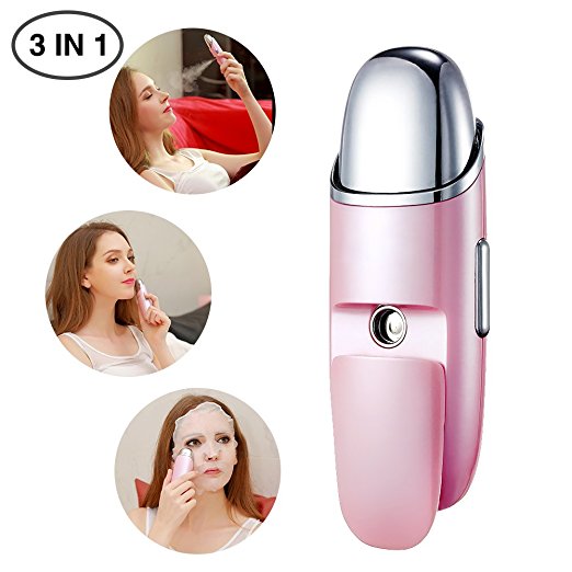 Funria Facial Mist Sprayer, 3 in 1 Portable Handy Nano Facial Mist Sprayers of Rechargeable Moisturizing and Hydrating Mini Steamer Face Massager Moisture Tester for Home, Office and Outdoor