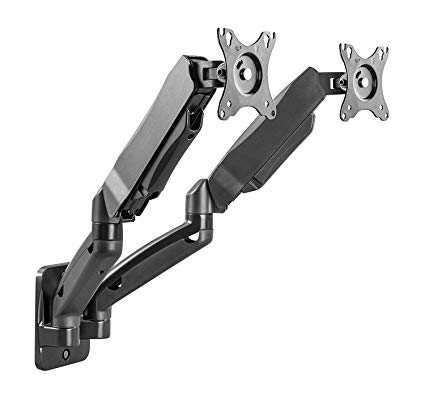 AVLT-Power Dual 27" Monitor Wall Mount - 17.7" Fully Adjustable Gas Spring Arm Holds 14.3 lbs VESA Compatible Computer Screen - Aluminum, Black