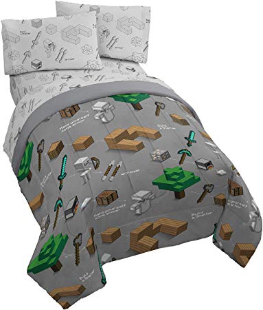 Jay Franco Minecraft Survive 5 Piece Full Bed Set - Includes Comforter & Sheet Set - Super Soft Fade Resistant Polyester - (Official Minecraft Product)