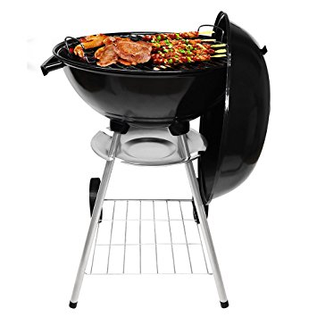 Charcoal Kettle Grill 18in with Steel Cooking Grate Black for Home Garden BBQ Barbecue Tool Sets Outdoor Smokers Round Portable Charcoal Camping Grills for Backyard Tailgate Party B&G