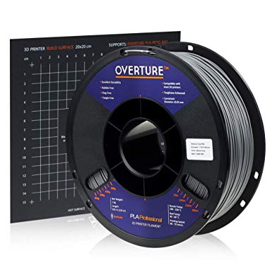 Overture PLA Plus (PLA ) Filament 1.75mm PLA Professional Toughness Enhanced PLA Roll with 3D Build Surface 200 × 200mm, Premium PLA 1kg Spool (2.2lbs), Dimensional Accuracy  /- 0.05 mm (Space Gray)