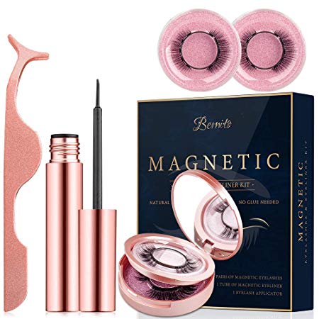Magnetic Eyeliner and Lashes 4 Pairs, Reusable Waterproof Natural Look 3D Magnetic Eyelashes with Eyeliner Kit, 5 Magnets False Lashes and Liner with Applicator