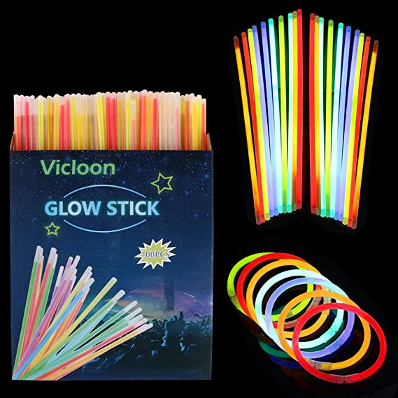 Vicloon 100 Glow Stick, Glow Party Supplies with Connectors, Kit to Create Glow Necklaces, Bracelets, Suitable for Dance, Raves or Party Fillers