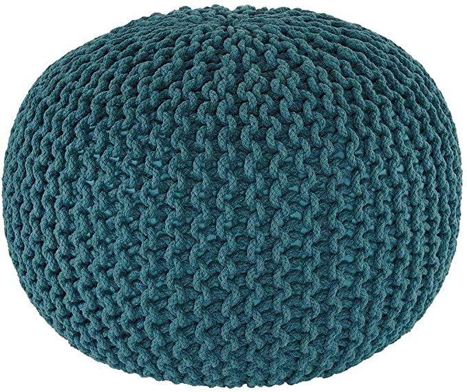 Artisans Of India Round Footrest Poof Stool Accent Pouffe Seat for Living Room Floor Ottoman, Bedroom, Nursery, Kidsroom, Patio, Lounge, Gym-100% Cotton (20x20x14 Inches) (Teal)