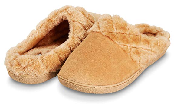 Floopi Women’s Memory Foam Slippers Deluxe Clog Scuff/Mule House Slip-Ons for Indoor & Outdoor Use| Warm & Fuzzy w/Velour Fur Lining, Quilted Collar Slipper & Anti-Skid Hard Sole