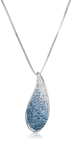 Sterling Silver with Swarovski Elements Crystal Teardrop Pendant Necklace