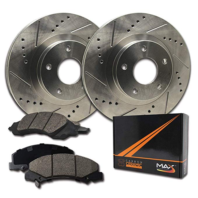Max Brakes Rear Performance Brake Kit [ Premium Slotted Drilled Rotors   Ceramic Pads ] KT020832 | Fits: 2011 11 Ram 1500