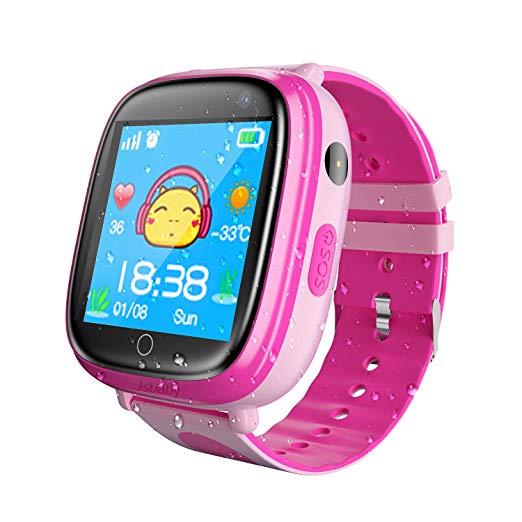 Smart Watch for Kids Waterproof Smartwatch with GPS Tracker Function -IP67 Waterproof- SOS Alarm Clock Flashlight Camera With Phone Christmas Birthday Gift For Children (PINK)
