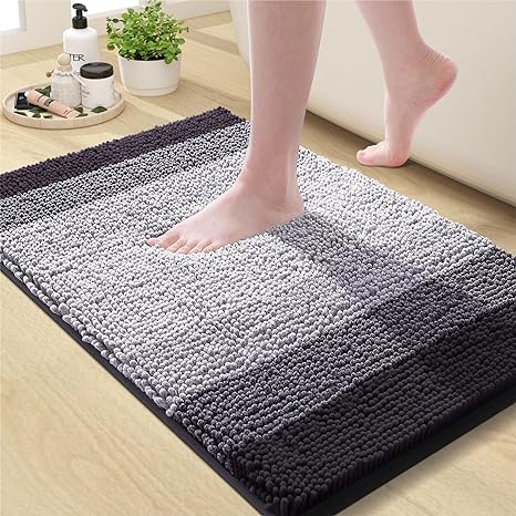 OLANLY Bathroom Rug, Extra Soft Chenille Thick Absorbent Shaggy Mat, Non-Slip Machine Wash Dry Plush Bath Mats for Bathroom, Tub and Shower (24 x 16 Inch, Dark Grey)