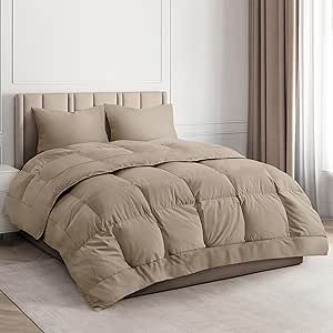 Queen Size, Cream Alternative Down Comforter - Warm, Lightweight, Luxury, & Breathable Hotel Quality Bedding Set - All Season Fluffy & Cozy Oversized Cooling Microfiber Duvet Insert Comforter