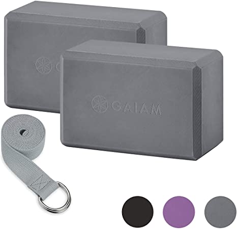 Gaiam Essentials Yoga Block 2 Pack & Yoga Strap Set