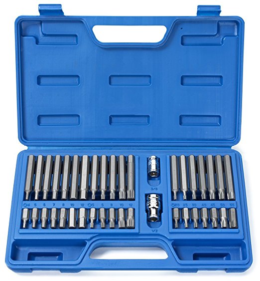 Neiko 10280B Combination Hex, Torx, and XZN Triple Square Driver Socket Bit Set | 40-Piece Set