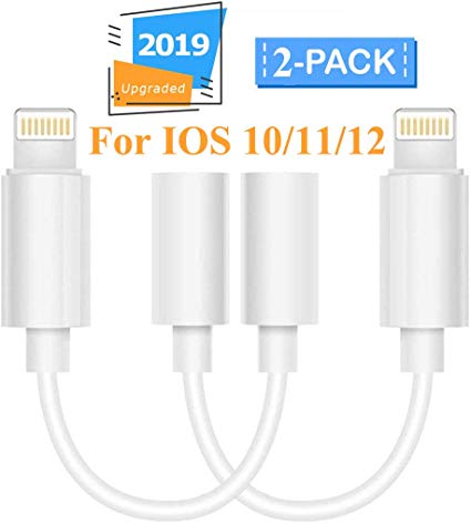 Lighting to 3.5 mm Headphone Adapter Earphone Earbuds Adapter Jack 2 Pack, Compatible with iPhone 11 Pro Max X/XS/Max/XR 7/8/8 Plus Plug and Play Tripod Mount Rings