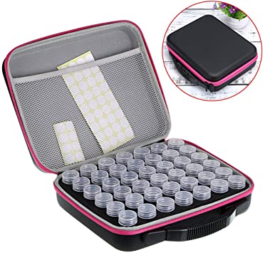 Hipiwe 42 Slots PU Leather Diamond Painting Storage Case - Diamond Embroidery Storage Box Art Craft Jewelry Beads Rhinestones Organizer, Sewing Pills DIY Accessory Container Holder (Pink)