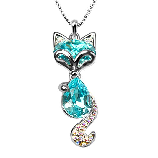 LadyRosian “Lucky Fox ” Fashion Jewelry Pendant Love Necklace Made with Blue Swarovski Crystal Elements Best Gifts for Women&Girls