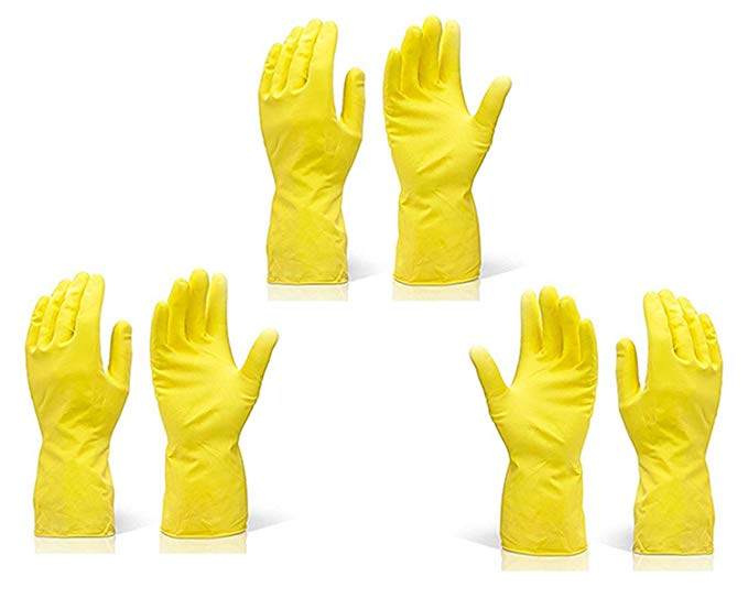 DeoDap Reusable Rubber Hand Gloves for Cleaning (Colour May Vary) - Pack of 3