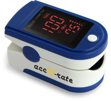 #1 USA Top Rated Acc U Rate® Pro Series CMS 500DL Fingertip Pulse Oximeter Blood Oxygen Saturation Monitor with silicon cover, batteries and lanyard