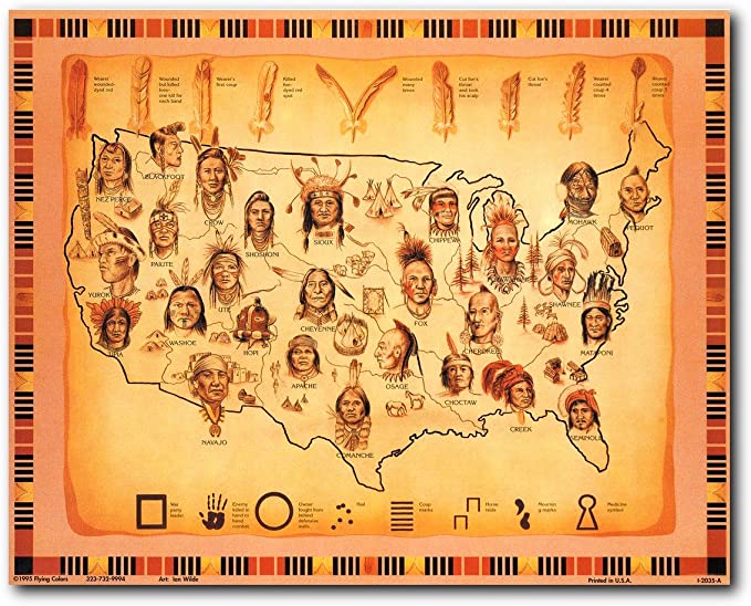 Vintage Map Of Native American Tribes Art Print Poster (8x10)