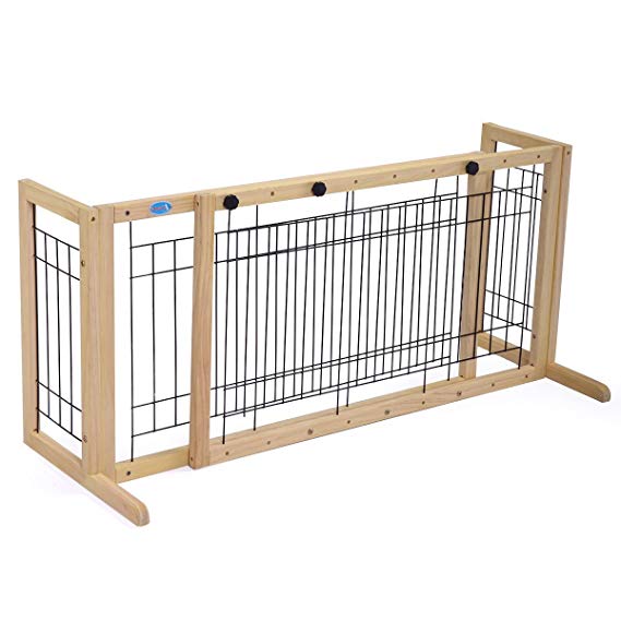 JAXPETY Pet Fence Gate Free Standing Adjustable Dog Gate Indoor Solid Wood Construction