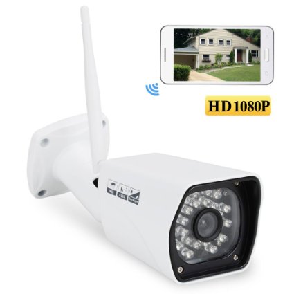 IdeaNext HD 1920x1080P H264 Wireless WiFi IP Camera IndoorOutdoor Home Security Surveillance with P2P Infrared Night Vision Motion Detection IP66-Waterproof Buil-in 8G SD Card for PC Smart Phone