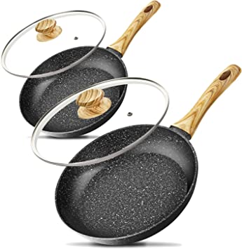 MICHELANGELO Frying Pan with Lids 20cm, 26cm, Non Stick Frying Pans Set, 20cm, 26cm Frying Pans Set with Bakelite Handle, Frying Pan with Lid Set 20cm/26cm