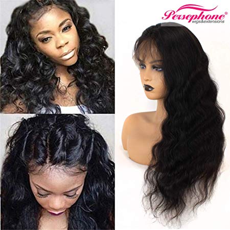 Persephone Brazilian Full Lace Wigs with Baby Hair Pre Plucked Body Wave Full Lace Human Hair Wigs for Black Women Remy Virgin Human Lace Wigs 130 Density 20 Inch Natural Color