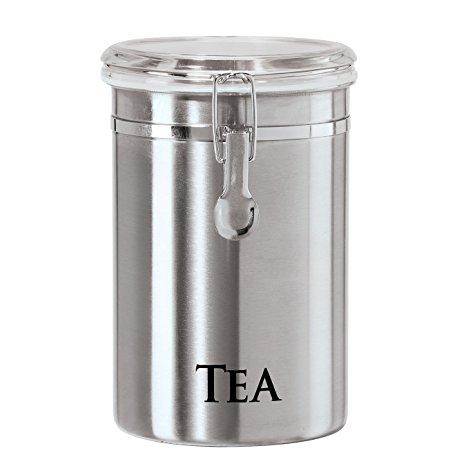 Oggi 60-Ounce Brushed Stainless Steel "Tea" Airtight Canister with Acrylic Lid