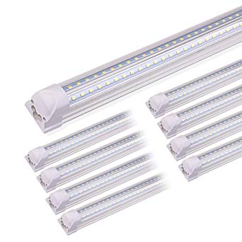 Kihung 8FT LED Shop Lights for Garage, V Shape T8 Integrated Tube Light Fixture, 6000K Daylight. 9000LM, 75W, LED Tube Light Replacement, Linkable Strip Ceiling Lights, Plug and Play, Clear, 8-Pack
