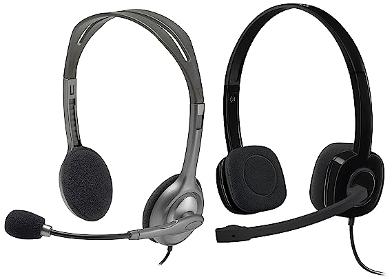 Logitech H151 Wired On Ear Headphones with Mic (Black) & H110 Wired Headset, Stereo Headphones with Noise-Cancelling Microphone,3.5-mm Dual Audio Jack, PC/Mac/Laptop- Black