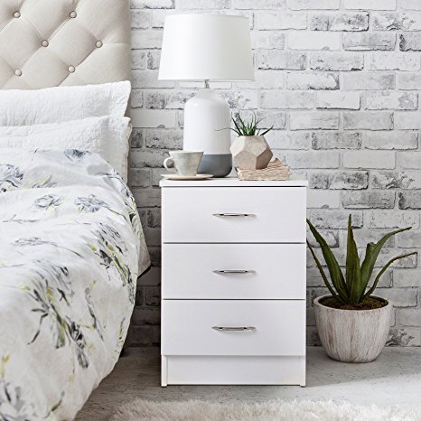 White Bedside Table Nightstand Unit Cabinet / with 3 Drawers - Laura James Premium