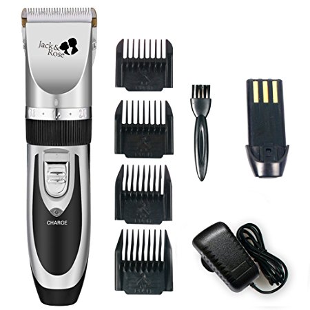 Professional Hair Cutting Kit Rechargeable Hair Clipper and Trimmer 7 Attechments Haircut Tools for Family Using, Silver