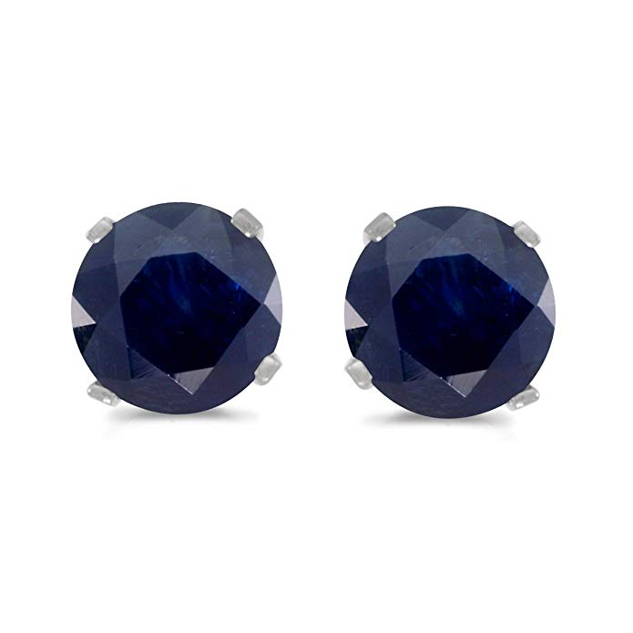 1 Carat Total Weight Natural Round Sapphire Stud Earrings Set in 14k White Gold