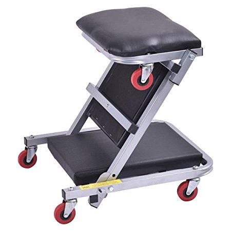 Goplus 40" 2 In 1 Foldable Z Creeper Seat Rolling Chair Mechanics Garage Work Stool New