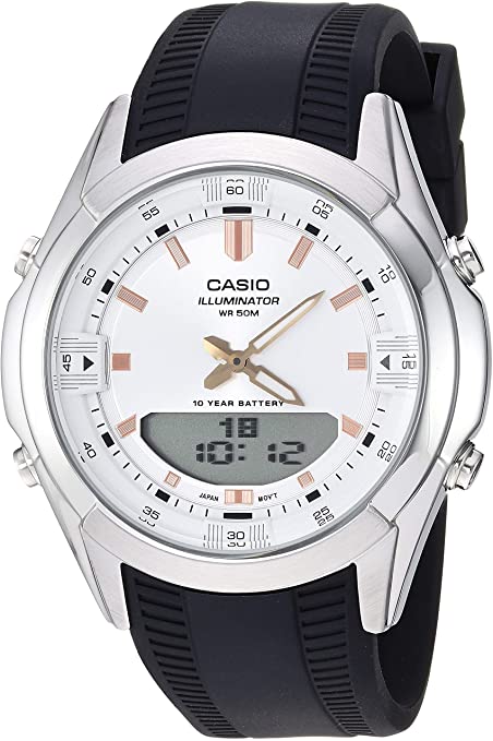 Casio Men's Dress Stainless Steel Quartz Watch with Resin Strap, Black, 21 (Model: AMW-840-7ACVCF)