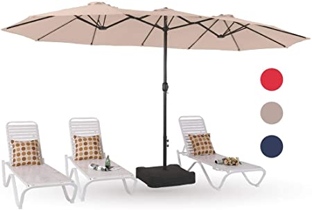 PHI VILLA 15ft Large Patio Umbrella Double-Sided Outdoor Market Pool Umbrellas with Crank, Umbrella Base (Stand) Included