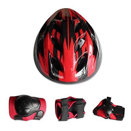 Kids Bike Helmet Knee-pad Elbow Wrist Protection Set for Bicycle, Skateboard, Scooter (for Kids 6~12 Years Old Bithday Gift)