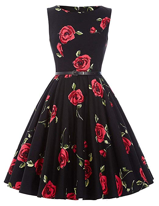 GRACE KARIN Boatneck Sleeveless Vintage Tea Dress with Belt