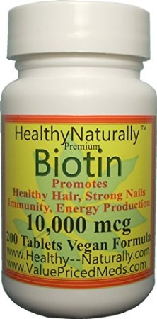 Biotin 10,000 mcg (200 tablets) for hair growth, skin, strong nails, biotin 10mg