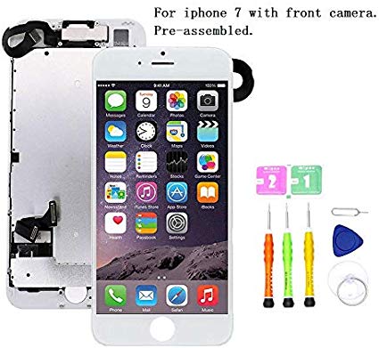 Screen Replacement Compatible with iPhone 7 Full Assemby - LCD 3D Touch Display Digitizer with Ear Speaker, Sensors and Front Camera, Fit Compatible with iPhone 7 (White)