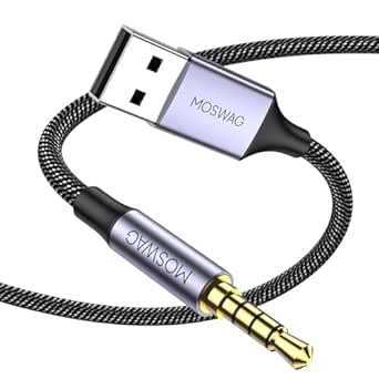 MOSWAG USB to 3.5mm TRS Audio Jack Adapter with Microphone, USB Male to 3.5mm AUX Stereo Audio Cable, Nylon Braided USB to AUX Converter for PC, Laptop, Windows, Headphones（No Charging Support）